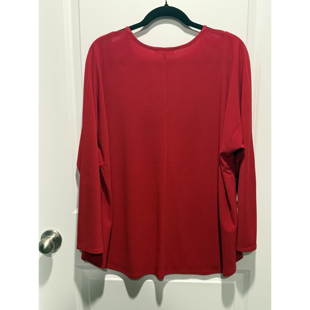 89th Madison Red V Neck Long Sleeve Embellished Neckline Tunic Top Plus Size 2X - Picture 4 of 9